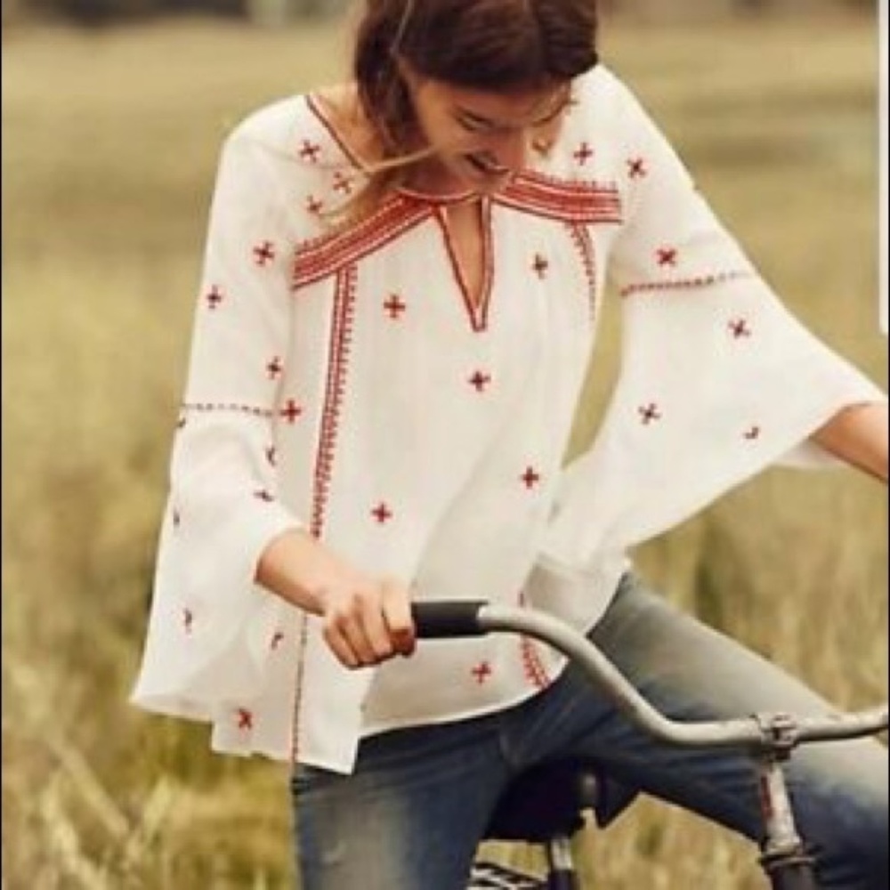 ANTHROPOLOGIE adena embroidered boho chiffon top